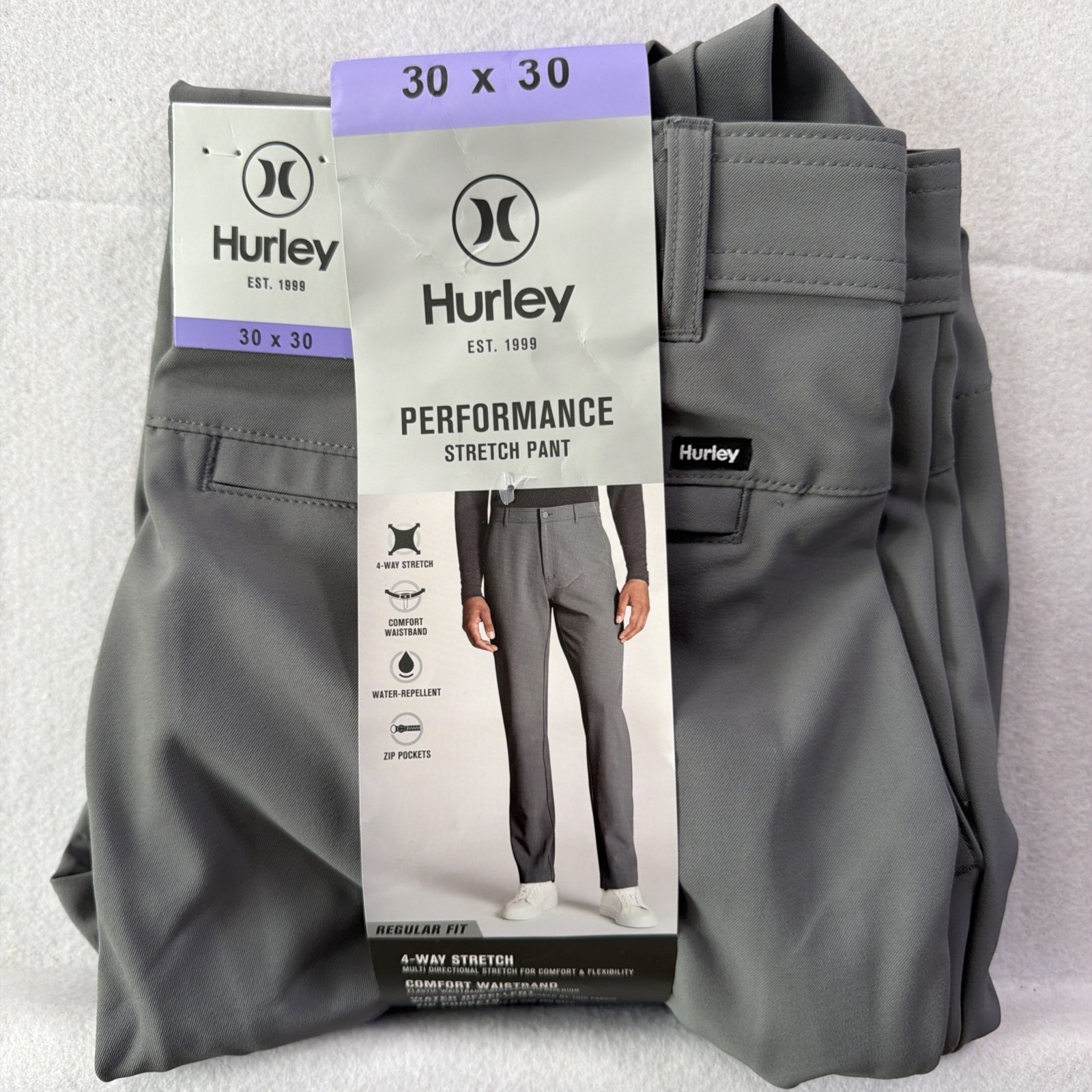 Hurley Performance Stretch Pant Mens 30x30 Grey Stretch Water Repellant